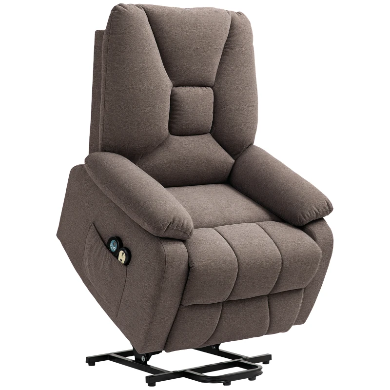 HOMCOM Sillón reclinable eléctrico elevador con reposapiés y control remoto, tela de poliéster con aspecto lino marrón