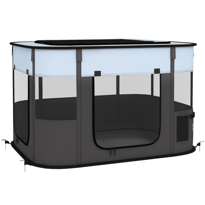 PawHut Parque recinto plegable para perro gato animales pequeños en tela Oxford con almacenamiento 94 x 74 x 60 cm gris y negro