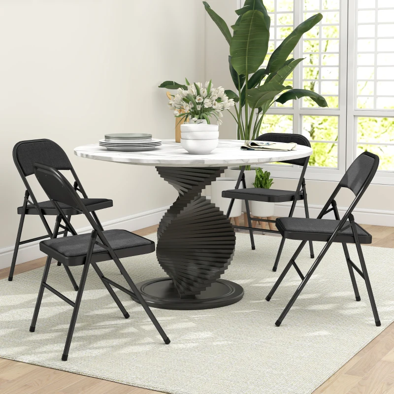 HOMCOM Lote de 4 sillas plegables sillas de comedor portátiles estructura de acero 45x46x78 cm Negro