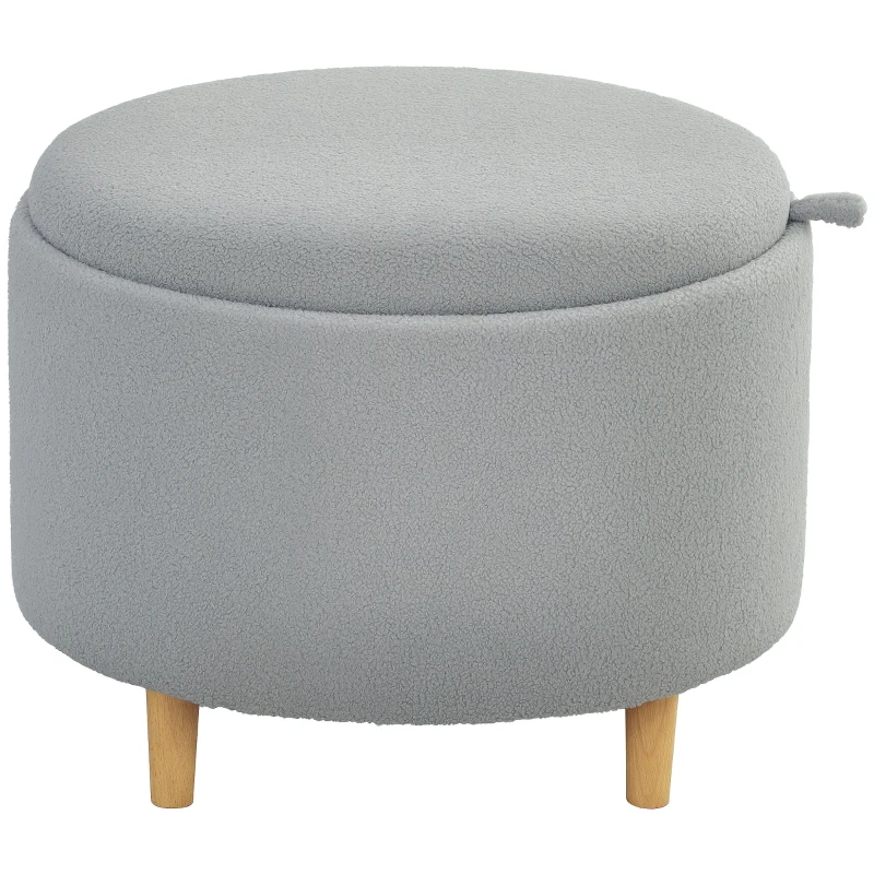 HOMCOM Taburete Otomano Acolchado, Piel de Oso, Almacenamiento Oculto, Tapa Reversible, 56 cm x 56 cm x 42 cm, Gris