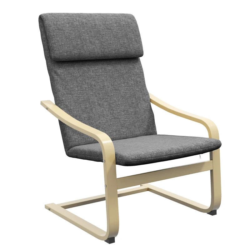 HOMCOM Sillón con reposabrazos y soporte para el cuello, revestimiento similar al lino, estructura de madera, Gris + Natural