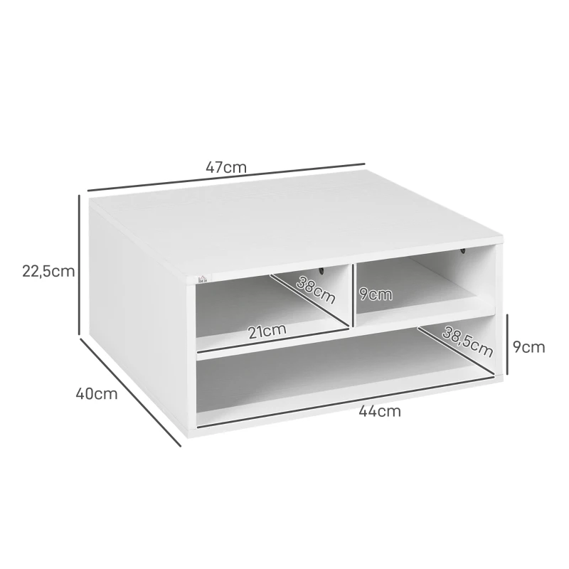 HOMCOM Organizador de oficina aspecto Blanco con 3 compartimentos soporte de impresora 47x40x22,5 cm