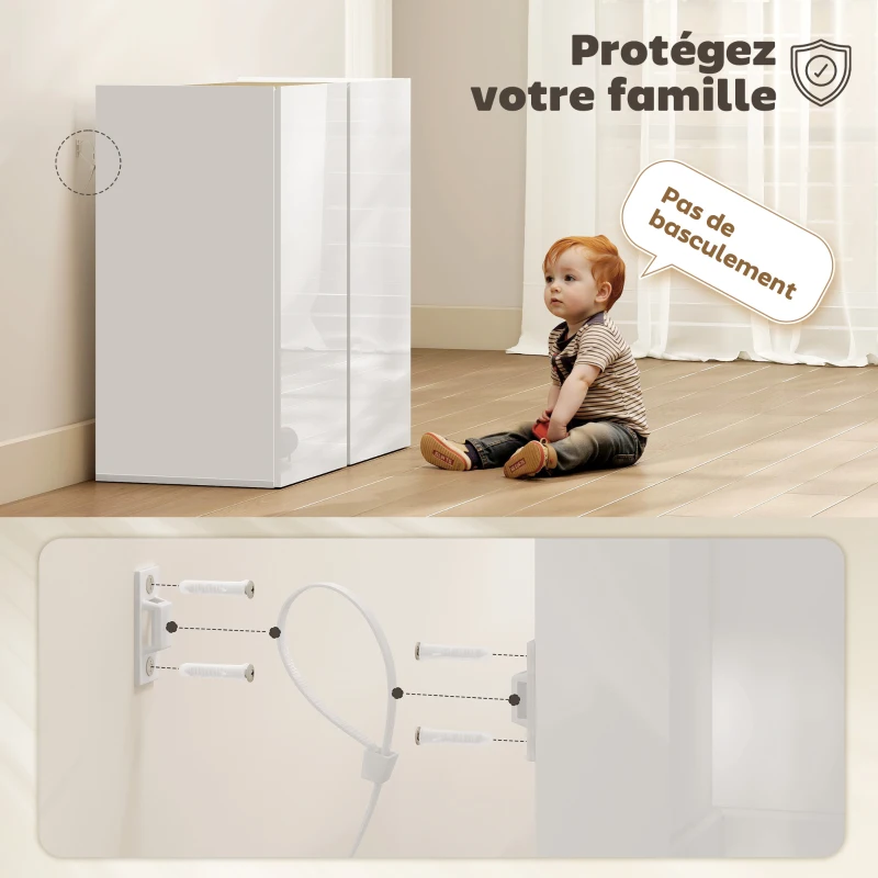 HOMCOM Buffet à haute brillance, meuble de rangement avec 2 portes à fermeture amortie et étagère réglable, 80x40x80cm, blanc