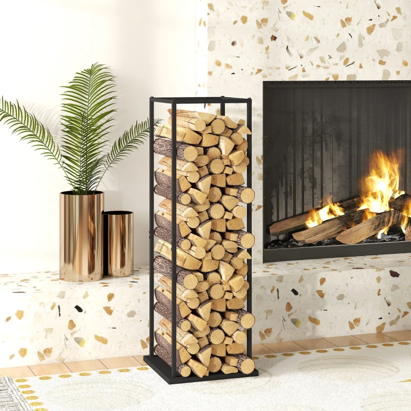 Outsunny Portalegna Metallico con Base Rialzata, Carico Massimo 100 kg 33x33x110 cm Nero