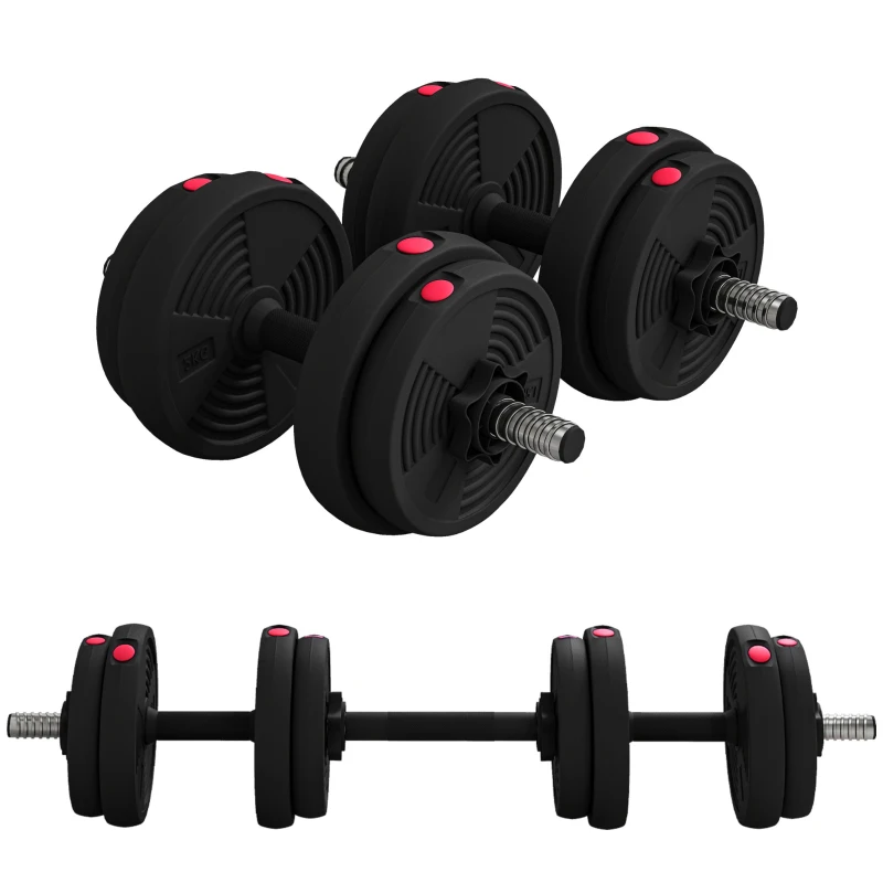 SPORTNOW Pesas 2 en 1 ajustables, pesas libres con mangos antideslizantes, 15KG - Barras incluidas