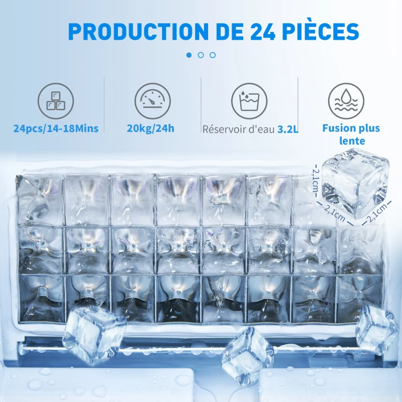 HOMCOM Machine à glaçons, 20 kg en 24h, 24 glaçons en 14-18 min, ice maker avec fonction autonettoyante, 25,2x36x37,1cm, noir