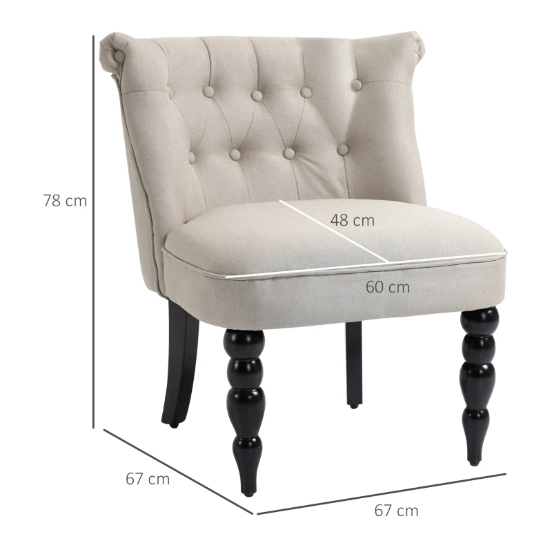 HOMCOM Sillón Relajante Vintage Butaca de Descanso Silla Tapizada Silla de Comedor Cubierta de Lino Estructura de Madera Beige+Negro