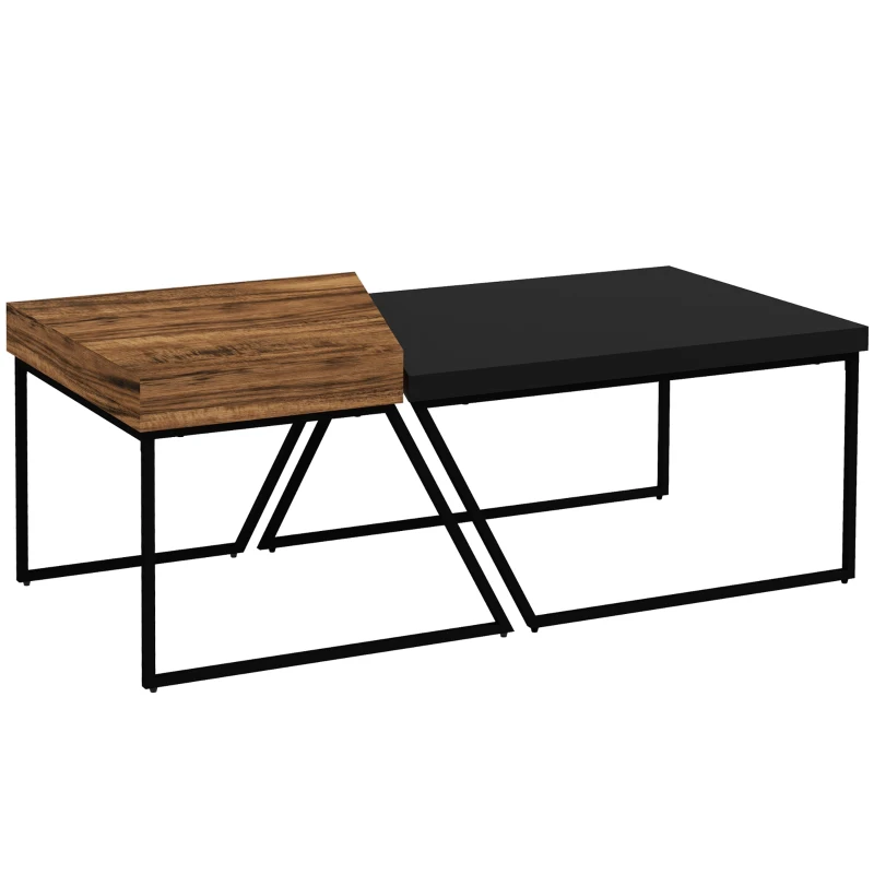 HOMCOM Juego de 2 mesas de centro diseño industrial geométrico - efecto madera y acero Negro