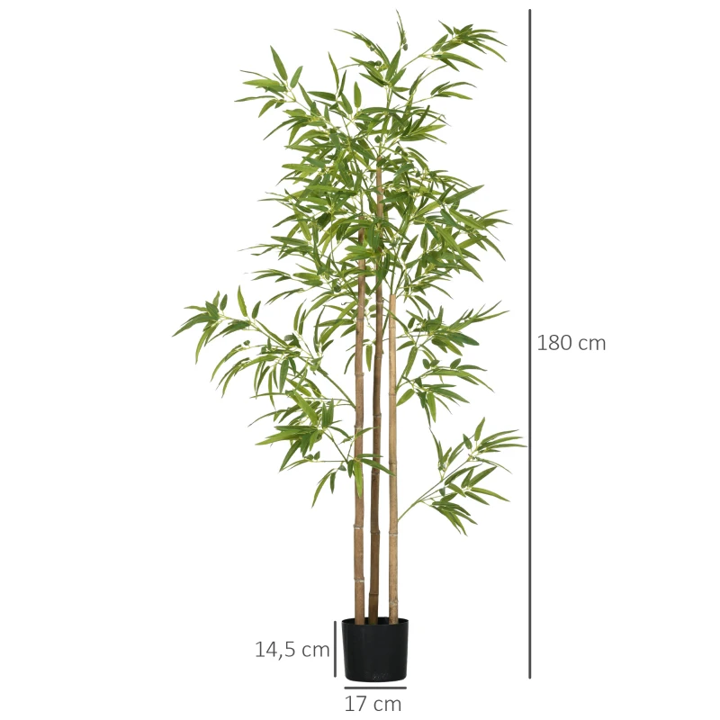 HOMCOM Planta artificial Bambú árbol artificial altura 180 cm con maceta, decoración interior, muy realista