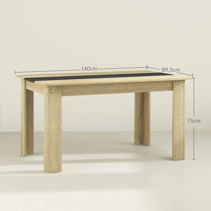 HOMCOM Mesa de comedor para 6 personas en madera aspecto natural y Negro, dim, 140x90x75 cm