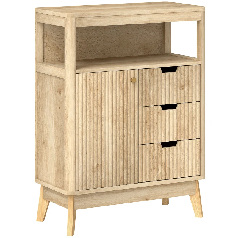 HOMCOM Buffet de salón mueble de almacenamiento con armario de puertas, estante ajustable y estante abierto, 60x30x81 cm madera natural