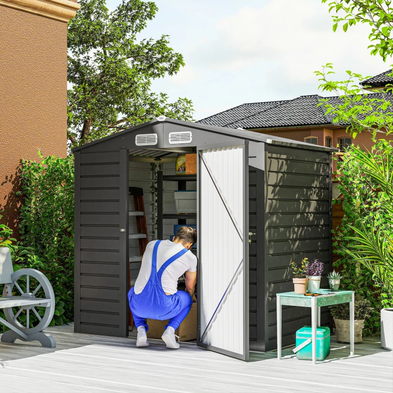 Outsunny Cobertizo de Jardín 2,27 m² guantes incluidos puerta con cerradura ventilaciones acero galvanizado 190x131x188 cm Gris