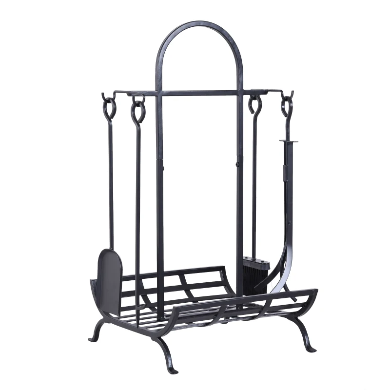 Outsunny Portabotellas - Serviteur de chimenea para almacenar leña - Multi Accesorios dim, 45x40x78 cm metal Negro