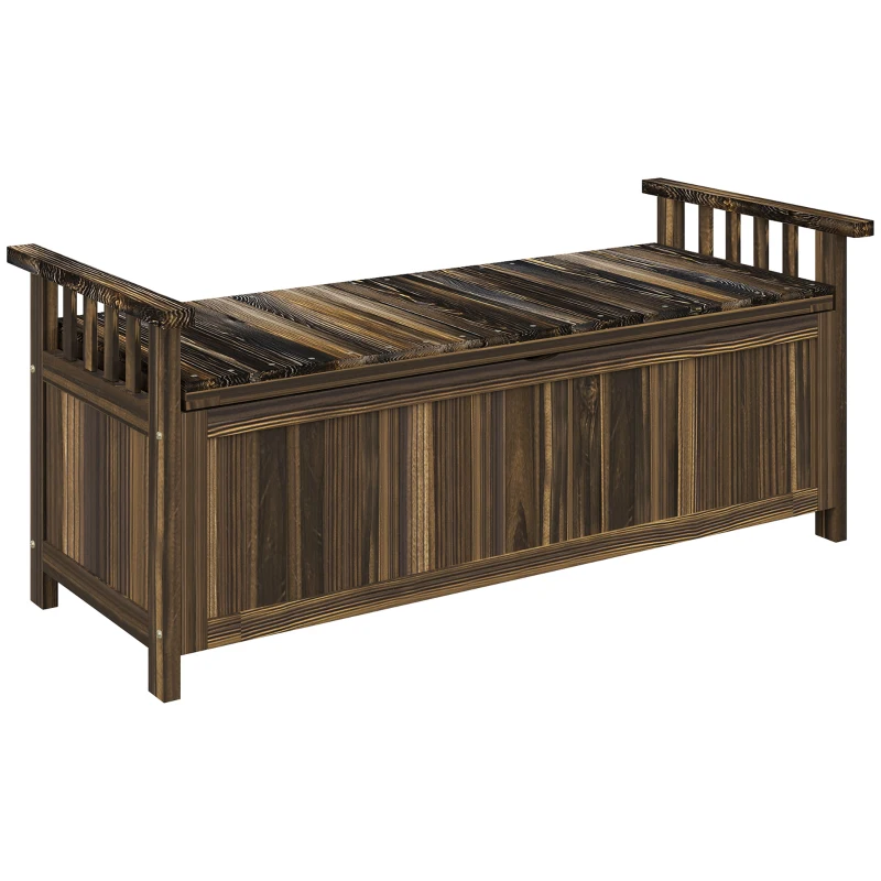 Outsunny Banco de Jardín de 2 plazas de madera, resistente a la intemperie Banco de asientos, Muebles de jardín con almacenamiento Reposabrazos 128,5 x 56 x 53,5 cm, Carbón
