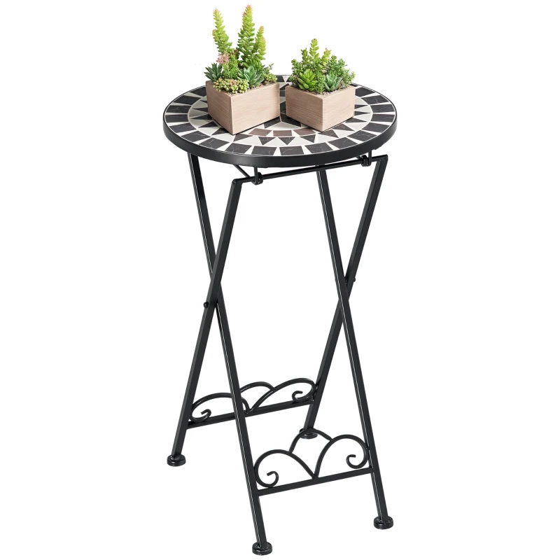 Outsunny Soporte para Plantas 36x67 cm Soporte para Flores Plegable Redondo para Balcón Mosaico de Piedra Jardín Interior Exterior