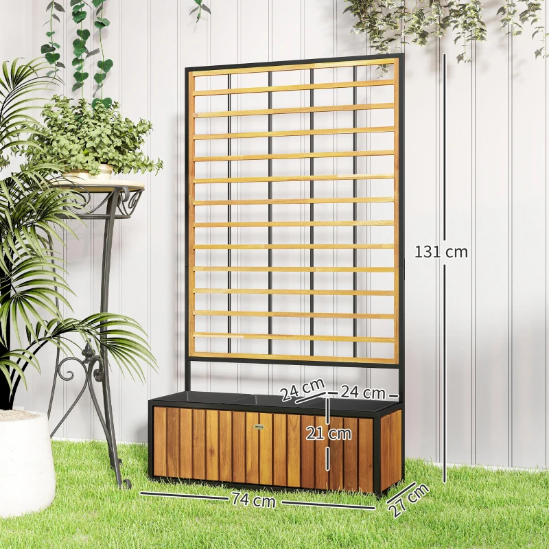 Outsunny Macetero con enrejado jardinera elevada agujeros de drenaje en madera de acacia y acero 74x27x131 cm color teka