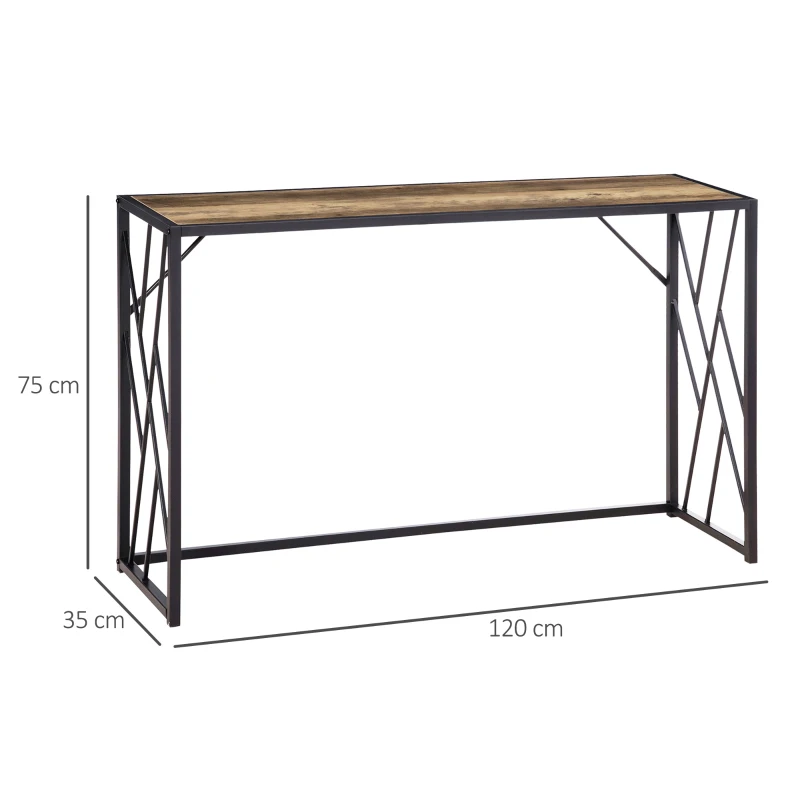 HOMCOM Consola, Mesa de entrada, Diseño industrial, Estructura metálica estable, 120x35x75 cm