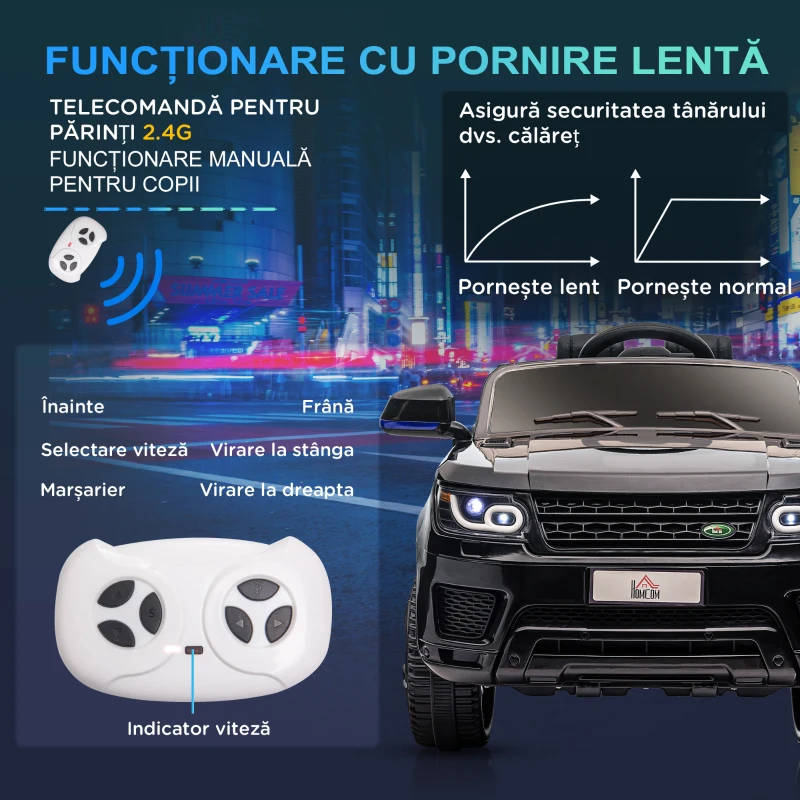 HOMCOM Mașină Electrică pentru Copii cu Motor Dublu, Suspensie și Telecomandă, 110x68x52 cm, Negru(m-6)