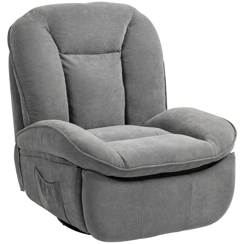 HOMCOM Sillón relax, sillón de televisión con función de reclinación, función de balanceo, sillón de TV giratorio con reposapiés, gris