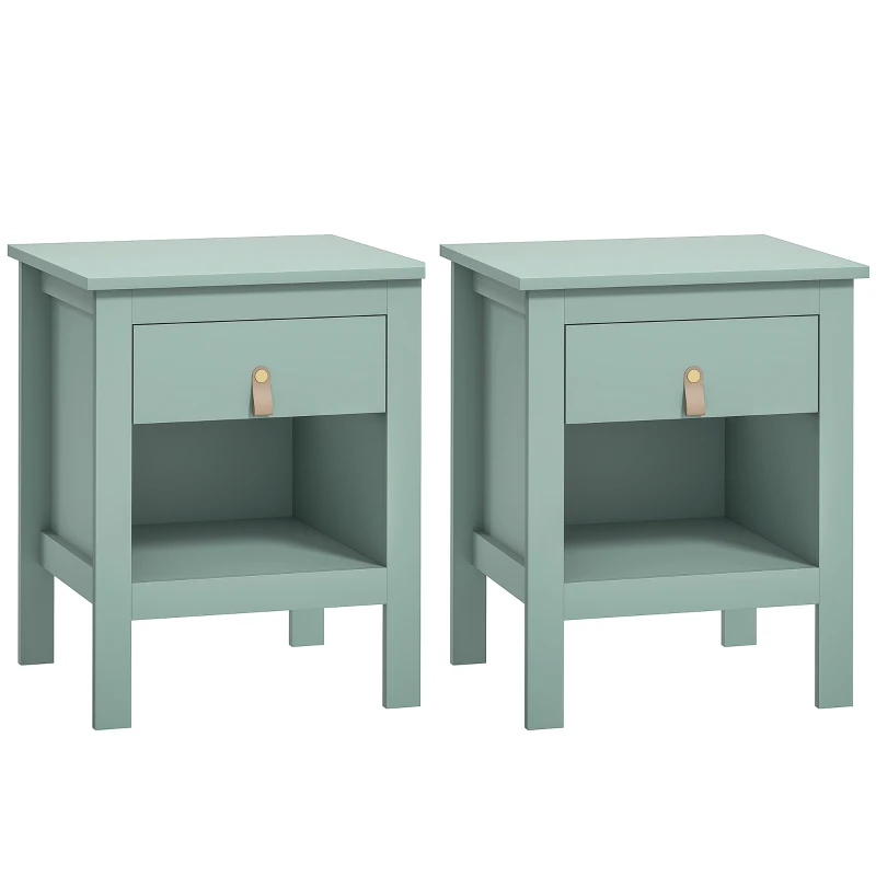 HOMCOM Lote de 2 mesitas de noche con cajón y compartimento abierto, 45 x 40 x 55 cm, verde