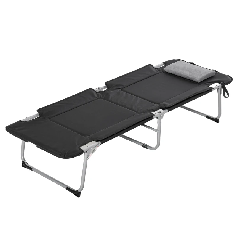 Outsunny Cama de camping plegable cama de campaña para adultos portátil con almohada extraíble acolchado de espuma 183x66x33 cm Negro