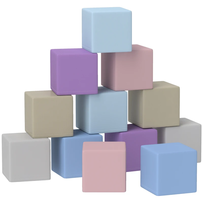 HOMCOM Bloques blandos, 12 bloques de 20x20x20 cm, fáciles de limpiar, seguros para niños, para 1-3 años, de piel sintética