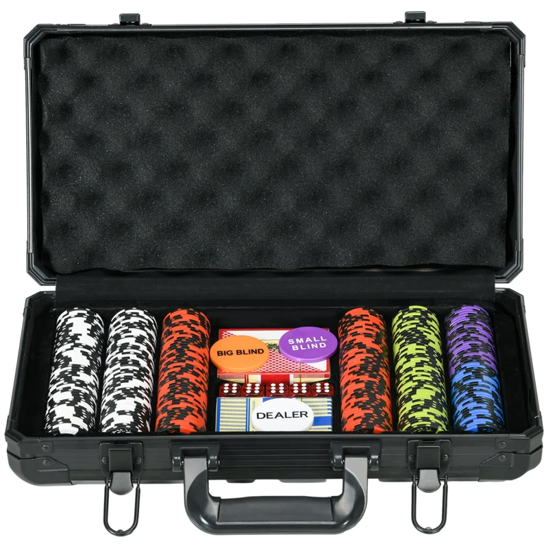 SPORTNOW Maletín de Poker Completo, con 300 fichas 5 dados 2 Barajas 3 botones