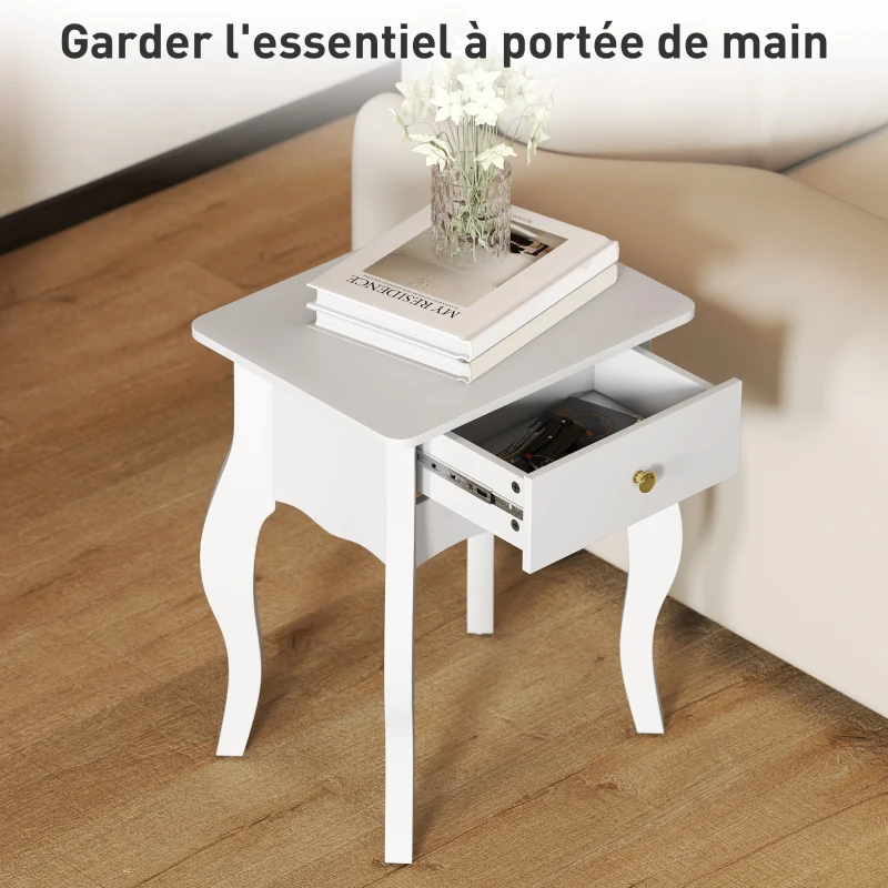 HOMCOM Lot de 2 tables d'appoint, bout de canapé avec pieds courbés, table basse pour salon, chambre, 45 x 35 x 55 cm, blanc