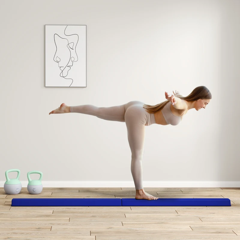 SPORTNOW Barra de equilibrio de 2,4 m, plegable, con base antideslizante, para niños a partir de 3 años, hasta 80 kg, azul