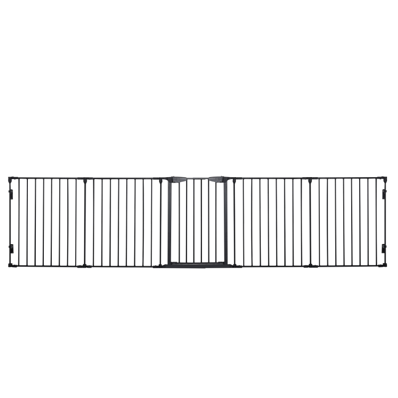 PawHut Barrera de Seguridad para Mascotas de 5 Paneles Plegable 300 cm con Cierre Inteligente para Escalera Pasillo Negro