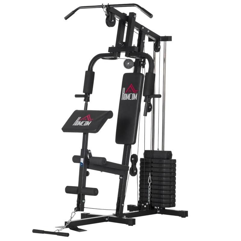 HOMCOM Estación de musculación fitness - Colaboración Aosom.es x FEBalonmano - 12 bloques de peso de 5,5 kg - 135x103x210 cm