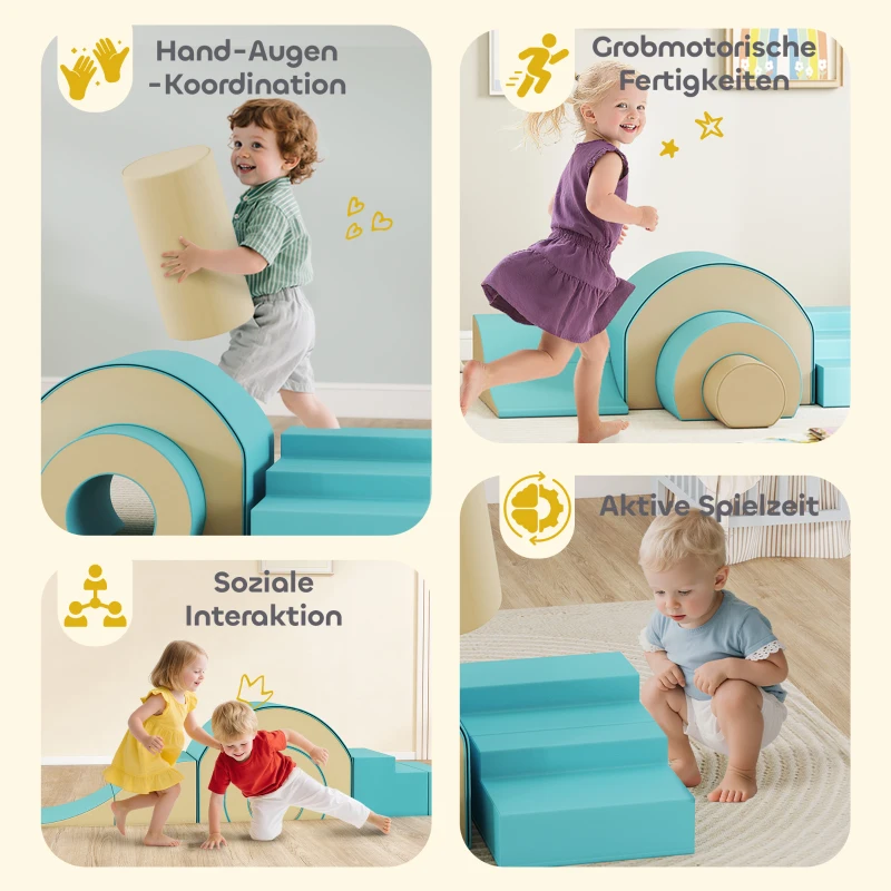 AIYAPLAY 5-delig Softbouwstenen Set voor Baby's en Peuters, Schuim, Kunstleer, 5 Creatieve Vormen, Binnen Set voor Klimmen, Kruipen, Spelen, Groen(m-6)