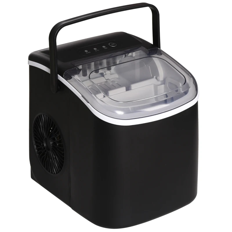 HOMCOM Machine à glaçons, 12kg en 24h, 9 glaçons en 6-12 minutes, ice maker avec poignée, panier et pelle, 22,2x29,4x29cm, noir
