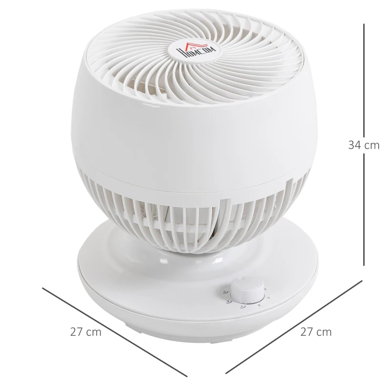 HOMCOM Ventilador de mesa potente 45W, 3 velocidades, oscilante a 70° multidireccional, inclinación a 90°, blanco