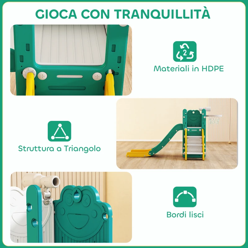 AIYAPLAY Set Scivolo per Bambini 5 in 1 con Canestro, Scaletta e Telescopio Giocattolo, Età 1-3 Anni, Giallo