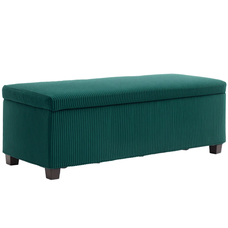HOMCOM Banco de almacenamiento pie de cama en terciopelo acanalado con tapa, para sala, habitación, entrada, 112x42x40 cm, verde