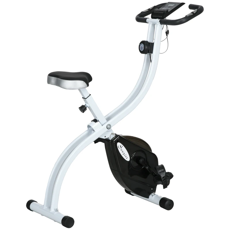 SPORTNOW Bicicleta estática plegable, bicicleta de fitness, 8 niveles de resistencia magnética, asiento ajustable, pantalla LCD, acero blanco