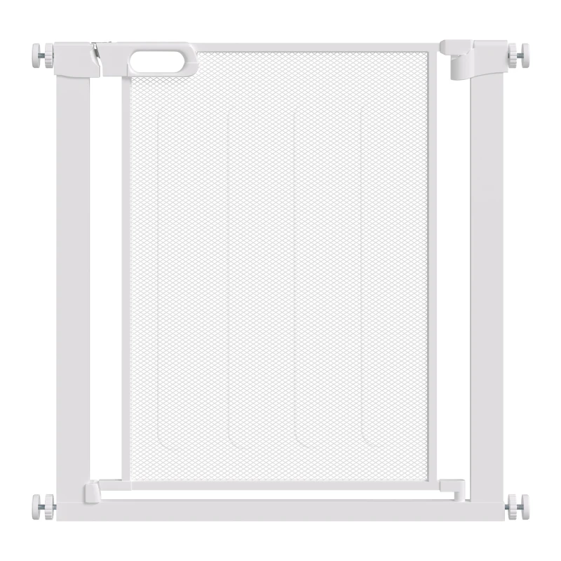 PawHut Barrera de seguridad para mascotas con cierre automático doble bloqueo ancho 75-82 cm Blanco