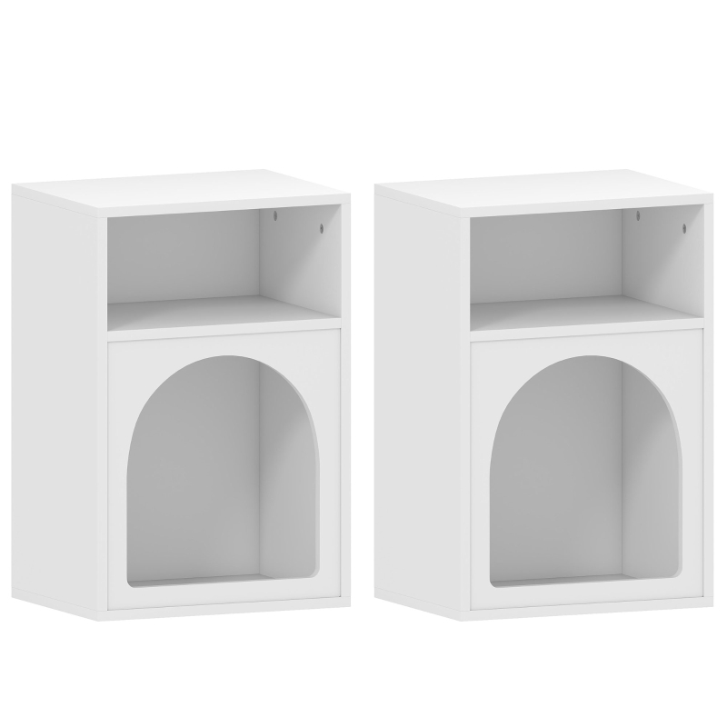 HOMCOM Juego de 2 mesitas de noche, mesa de noche con compartimentos abiertos, diseño arqueado, 40 x 30 x 60 cm, blanco