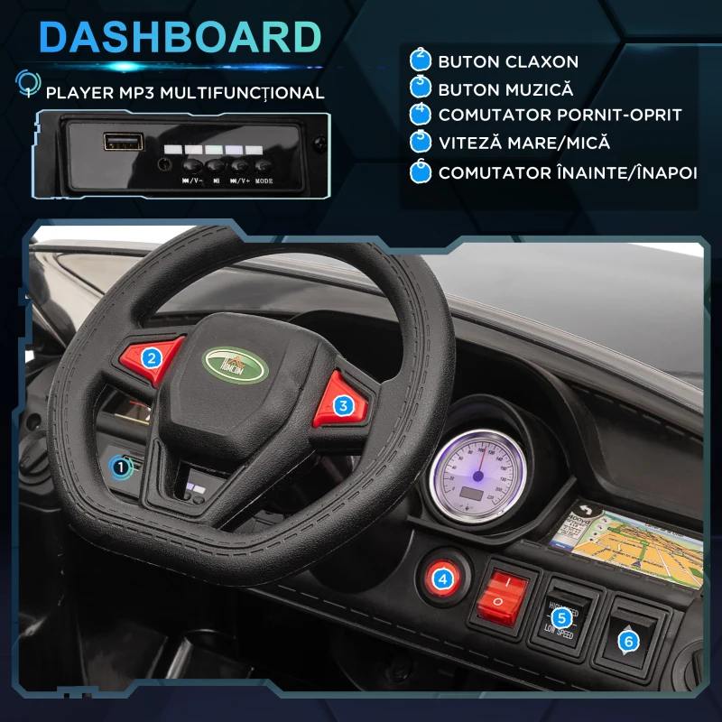 HOMCOM Mașină Electrică pentru Copii cu Motor Dublu, Suspensie și Telecomandă, 110x68x52 cm, Negru(m-5)