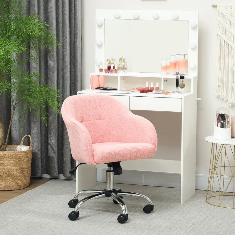 HOMCOM Silla de oficina, silla de escritorio ergonómica, altura ajustable, asiento y respaldo acolchados, Rosa