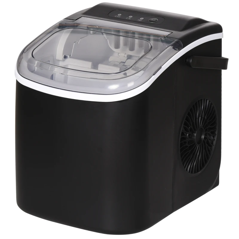 HOMCOM Machine à glaçons, 12kg en 24h, 9 glaçons en 6-12 minutes, ice maker avec poignée, panier et pelle, 22,2x29,4x29cm, noir