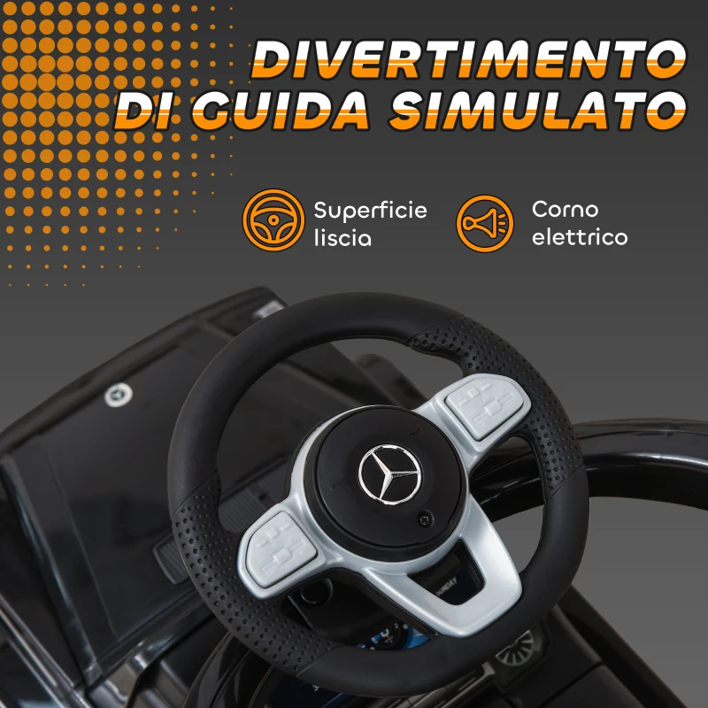 HOMCOM Macchina a Spinta per Bambini 12-36 Mesi con Licenza Mercedes, Tettuccio e Maniglia di Spinta, 85.5x40.5x95 cm, Nero