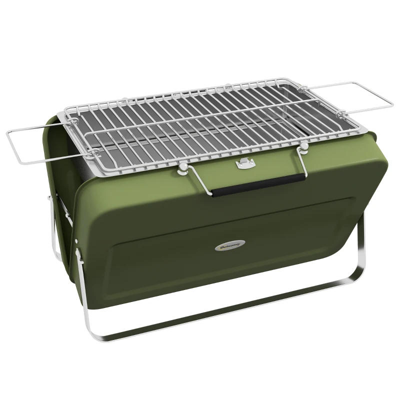 Outsunny Mini barbacoa de carbón BBQ portátil con carcasa de maleta, barbacoa de mesa plegable para jardín 47 x 30 x 28 cm verde
