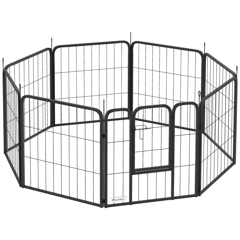 PawHut Parque para perro recinto para perro 8 paneles intercambiable y plegable acero con puerta para cachorro interior exterior 60 cm negro