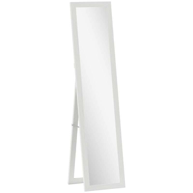 HOMCOM Espejo de pie rectangular para colgar en la pared o colocar con marco de madera para salón dormitorio 37 x 155 cm blanco