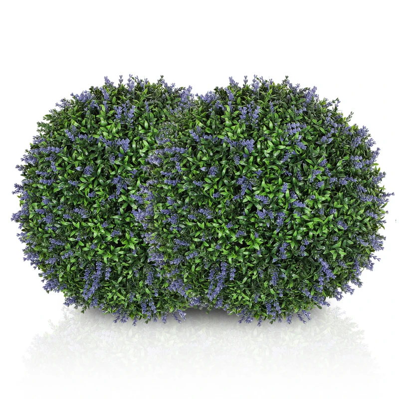 HOMCOM Pack de 2 bolas topiarias artificiales, plantas decorativas falsas resistentes a los UV, 42 cm, violeta y Verde