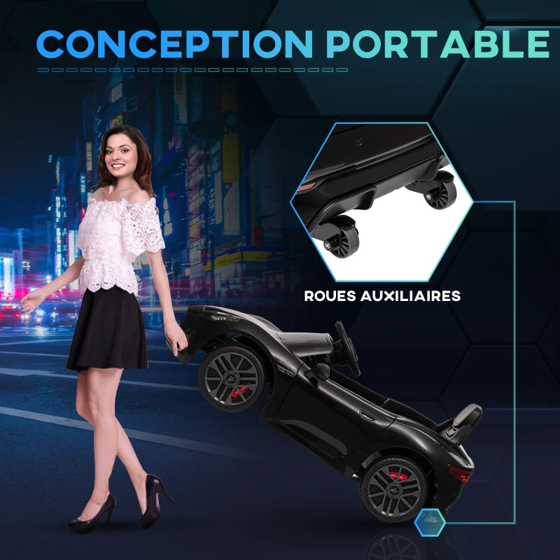 AIYAPLAY Coche eléctrico para niños con licencia Maserati Gran Turismo Folgore, 12V con control remoto, de 3 a 5 años, Negro