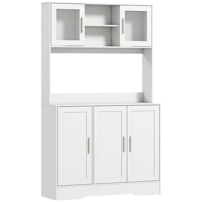 HOMCOM Armario de cocina escandinavo con armarios, compartimentos abiertos, puertas de cristal y encimera, blanco