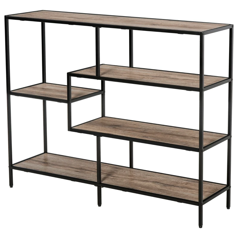 HOMCOM Estantería Independiente, Estantería de Libros Estilo Industrial, Estantería de Archivos, Estantería de Cocina, Tablero de Partículas P2, Metal, Negro + roble claro, 120 x 32 x 95 cm